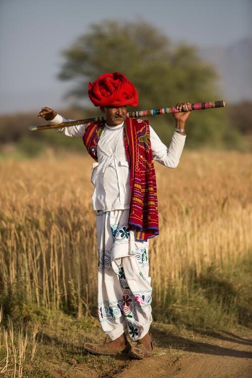 古典的なラジャスタンのターバンを巻いた男性。 ラグジュアリー・トラベル ラジャスタン インド