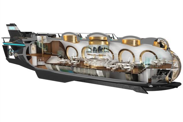 豪華潜水艦内部のビジュアライゼーション。イメージ:U-Boat Worx。 豪華潜水艦